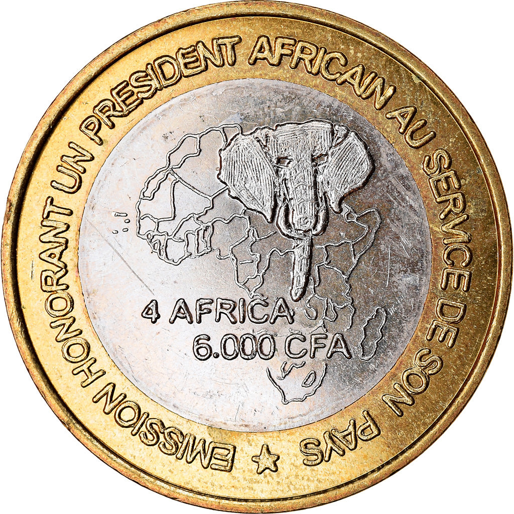 Coin, Cameroon, 6000 CFA, 2003, Président Paul Biya, MS(63), Bi-Metallic