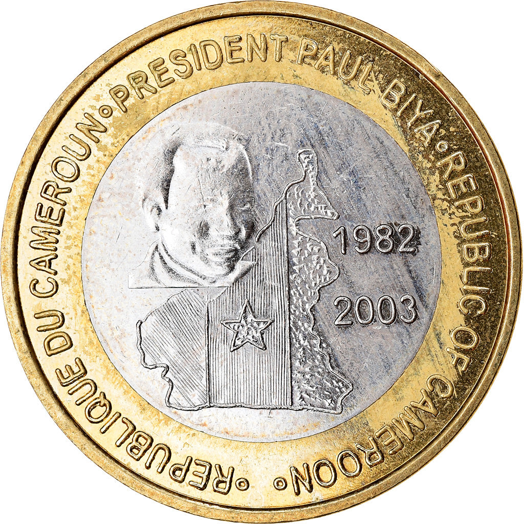 Coin, Cameroon, 6000 CFA, 2003, Président Paul Biya, MS(63), Bi-Metallic