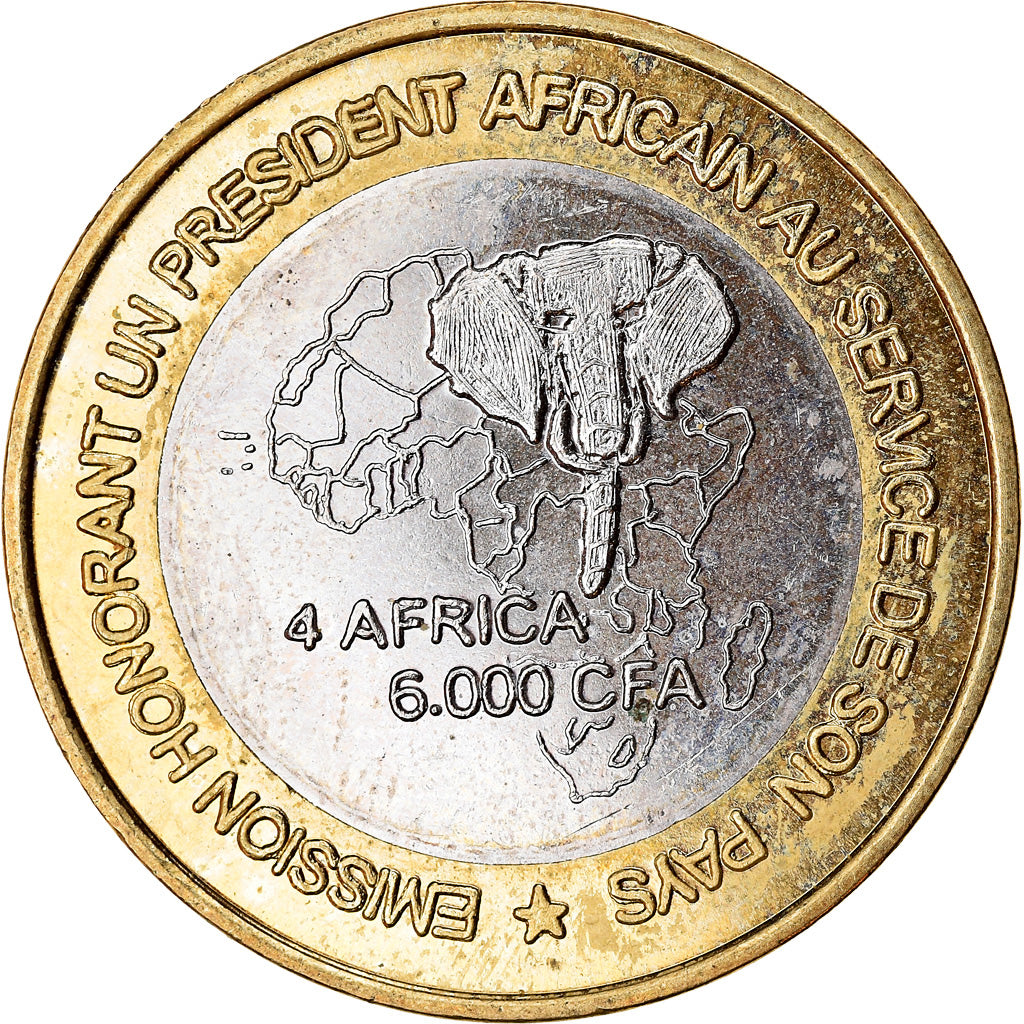 Coin, Cameroon, 6000 CFA, 2003, Président Paul Biya, MS(63), Bi-Metallic