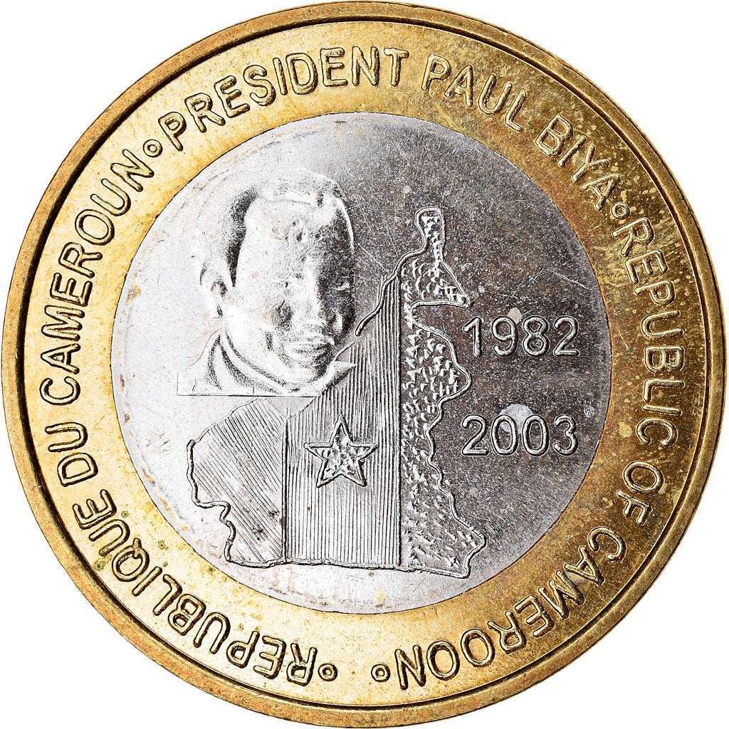 Coin, Cameroon, 6000 CFA, 2003, Président Paul Biya, MS(63), Bi-Metallic