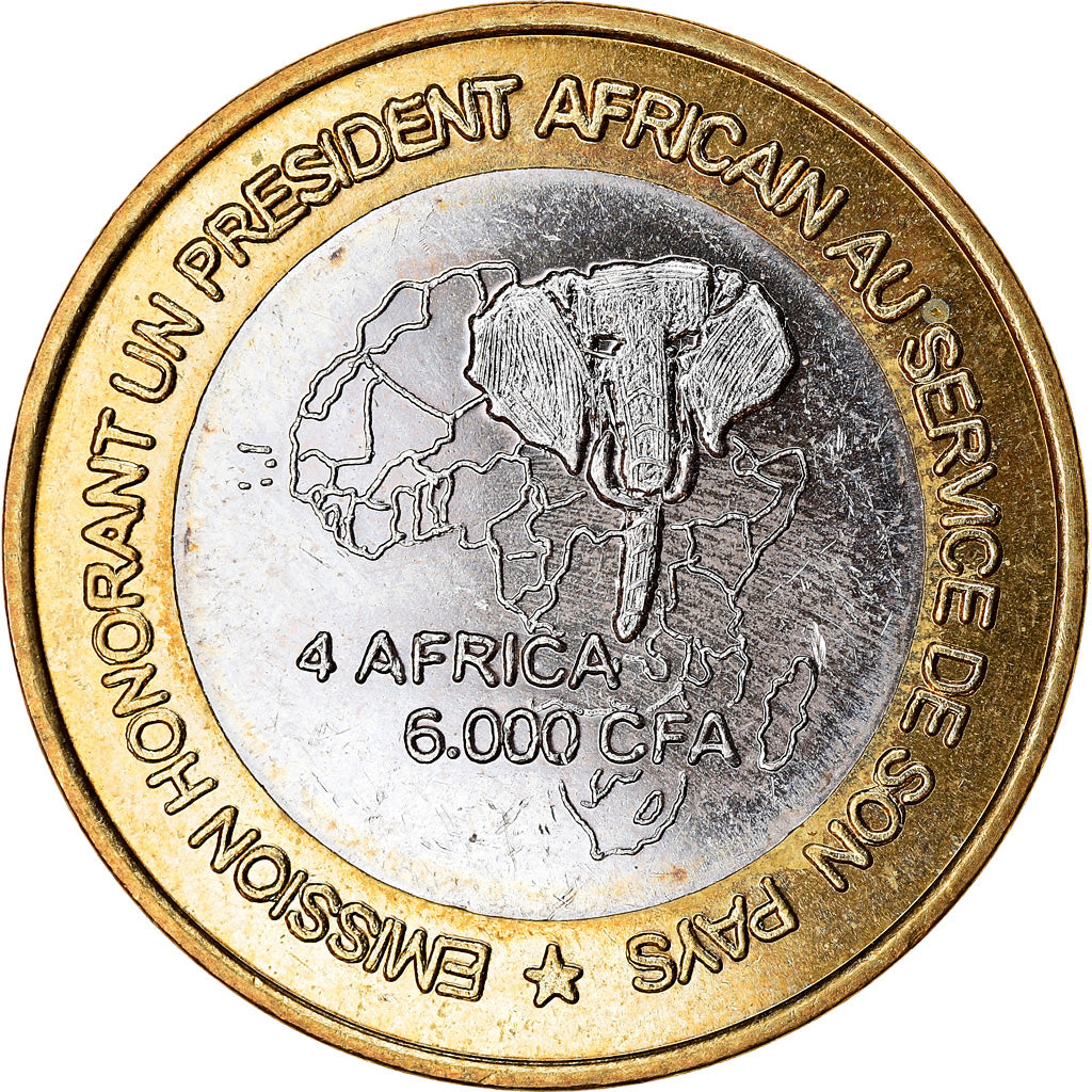 Coin, Cameroon, 6000 CFA, 2003, Président Paul Biya, MS(63), Bi-Metallic