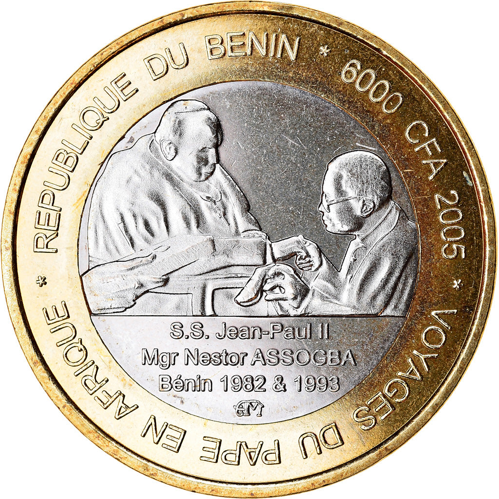 Coin, Benin, IDAO, 6000 CFA, 2005, Pape Jean Paul II, MS(63), Bi-Metallic