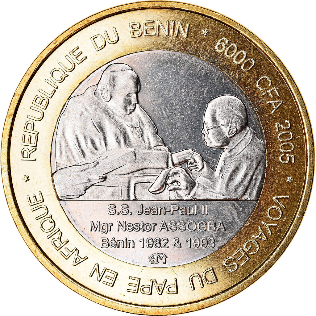 Coin, Benin, IDAO, 6000 CFA, 2005, Pape Jean Paul II, MS(63), Bi-Metallic