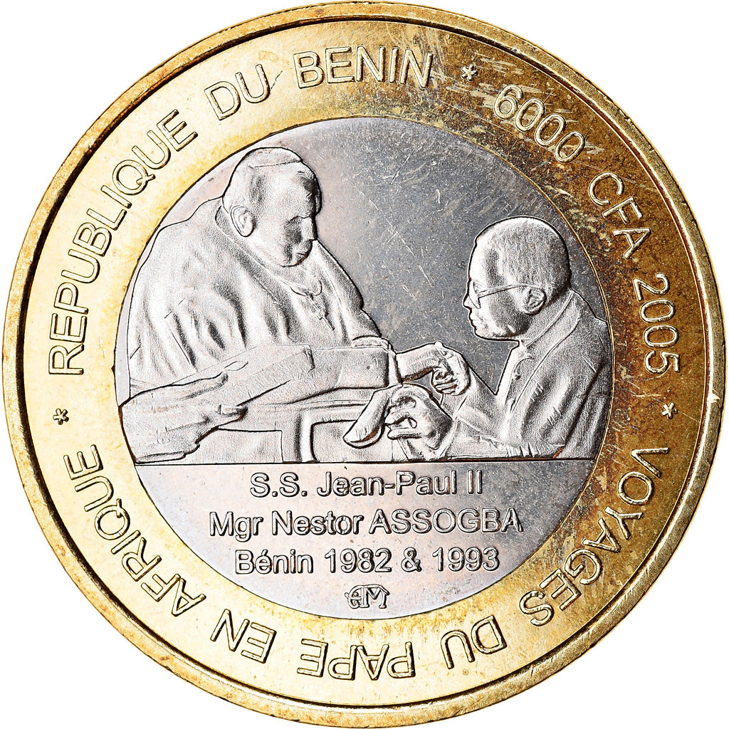 Coin, Benin, IDAO, 6000 CFA, 2005, Pape Jean Paul II, MS(63), Bi-Metallic