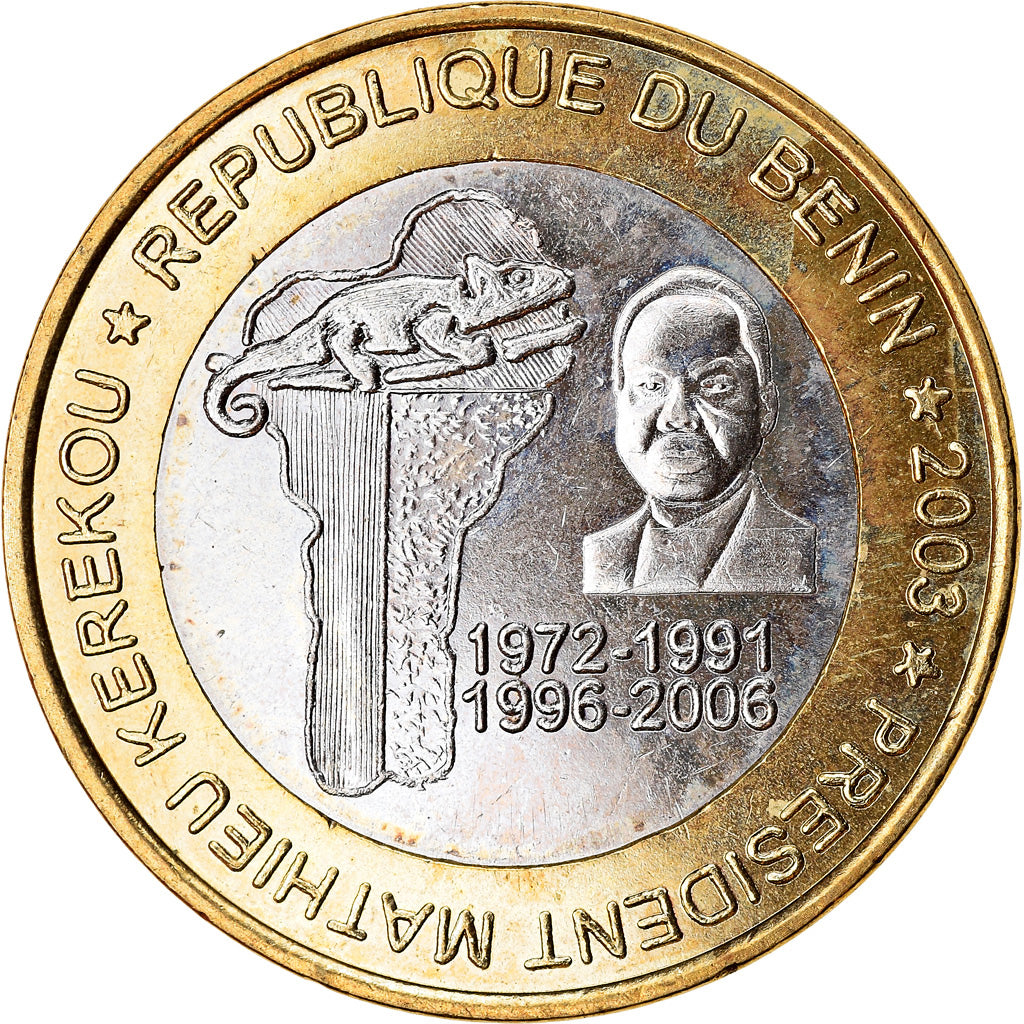 Münze, Benin, 6000 CFA, 2003, Président Mathieu Kerekou, UNZ, Bi-Metallic