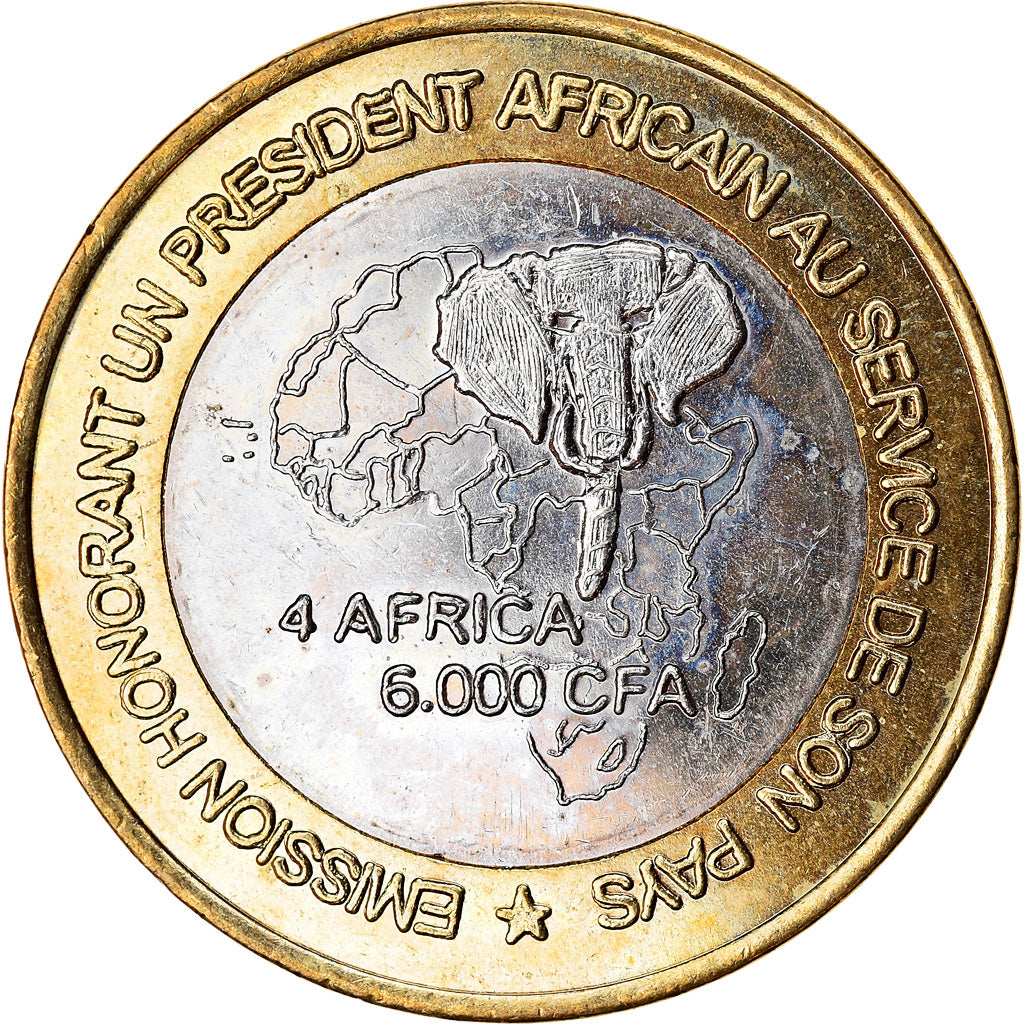 Münze, Benin, 6000 CFA, 2003, Président Mathieu Kerekou, UNZ, Bi-Metallic