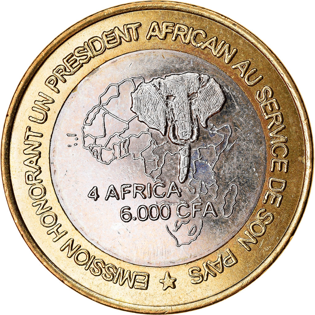 Moneta, Benin, 6000 CFA, 2003, Président Mathieu Kerekou, SPL, Bi-metallico