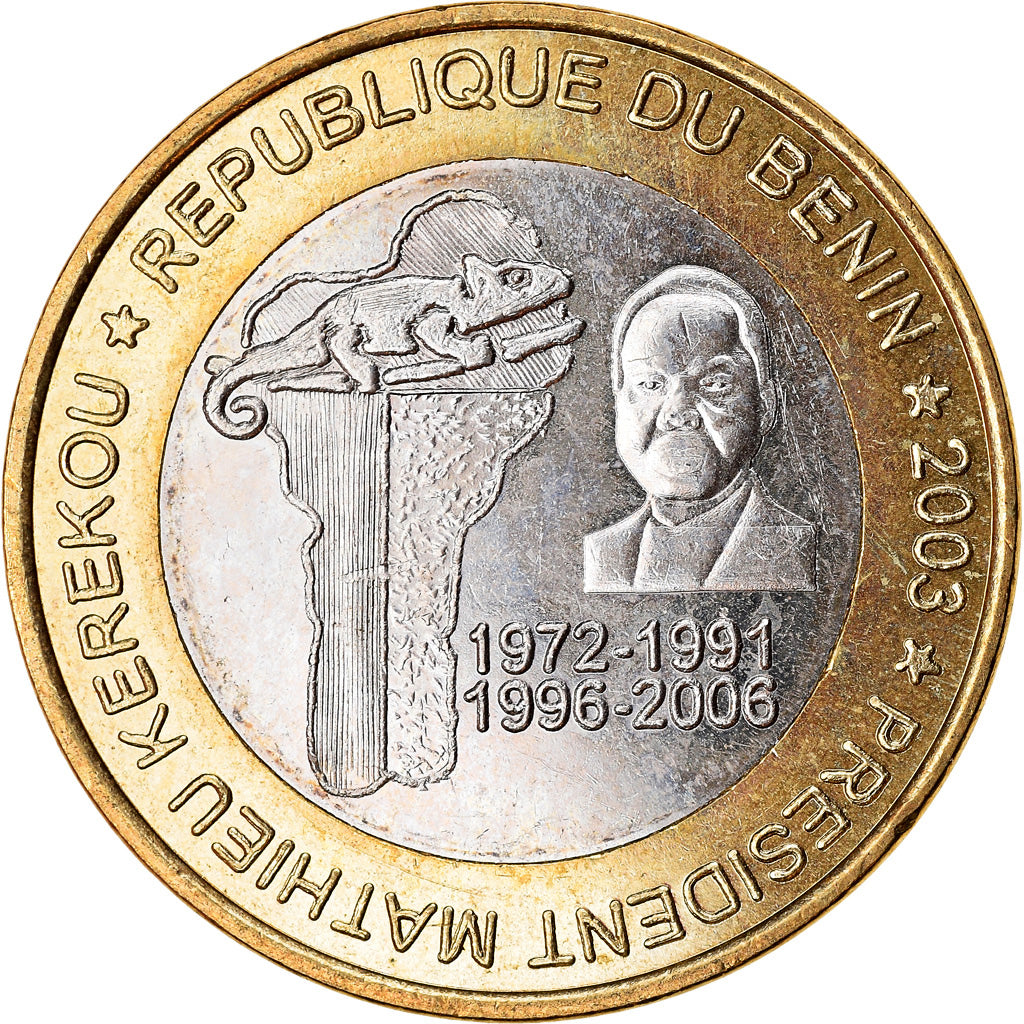 Münze, Benin, 6000 CFA, 2003, Président Mathieu Kerekou, UNZ, Bi-Metallic
