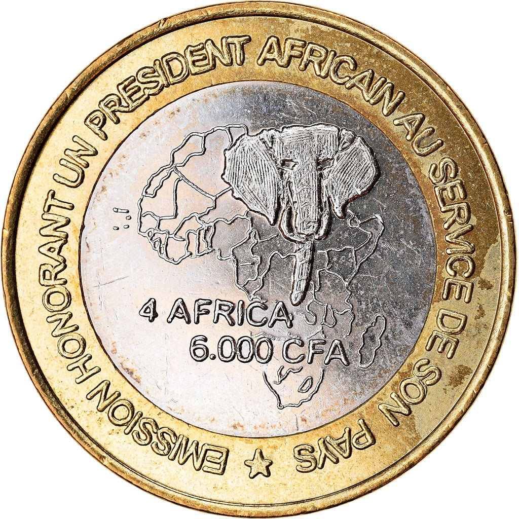 Münze, Benin, 6000 CFA, 2003, Président Mathieu Kerekou, UNZ, Bi-Metallic