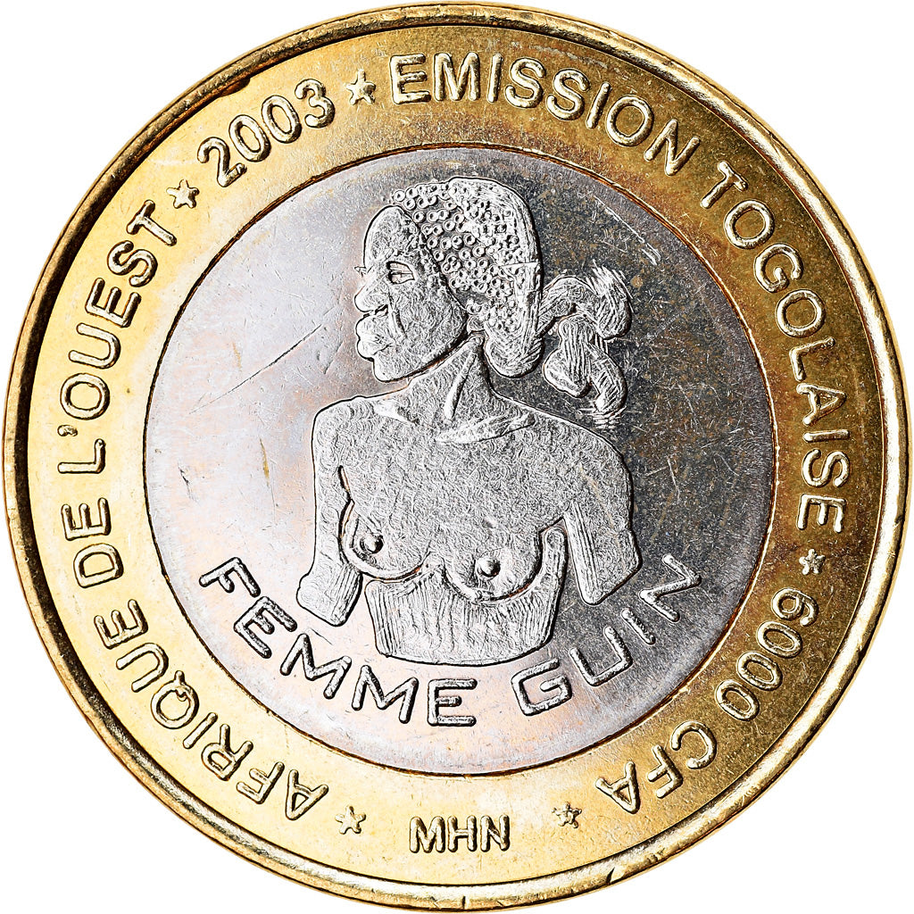 Coin, Togo, IDAO, 6000 CFA, 2003, Femme Guin, MS(63), Bi-Metallic