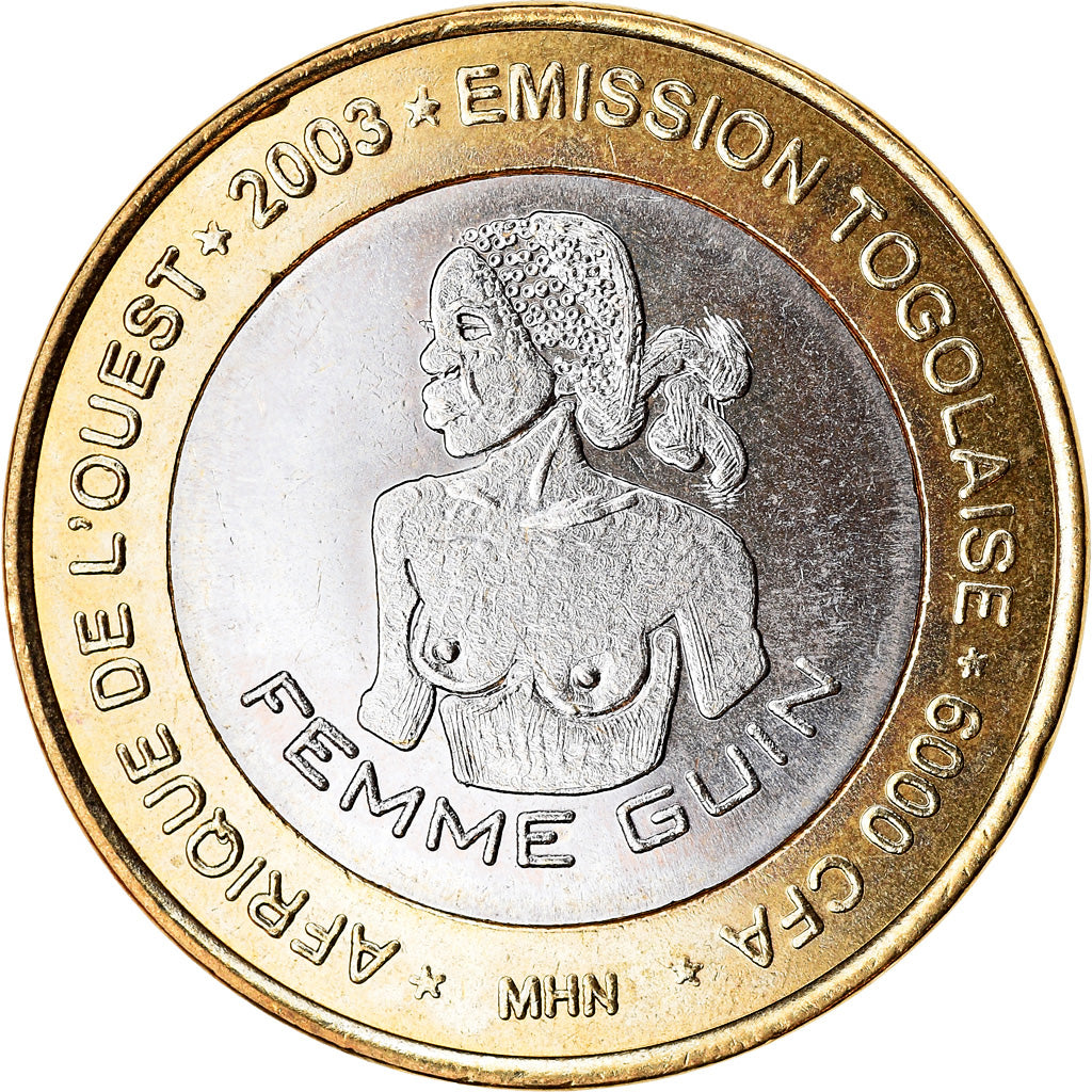 Monnaie, Togo, IDAO, 6000 CFA, 2003, Femme Guin, SPL, Bi-Metallic