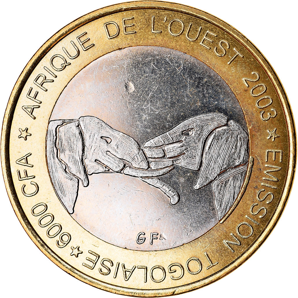 Moneta, Togo, IDAO, 6000 CFA, 2003, Eléphant, SPL, Bi-metallico
