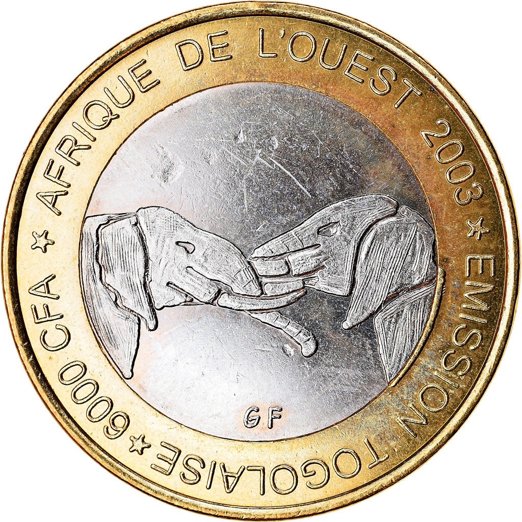 Münze, Togo, IDAO, 6000 CFA, 2003, Eléphant, UNZ, Bi-Metallic