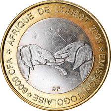 Münze, Togo, IDAO, 6000 CFA, 2003, Eléphant, UNZ, Bi-Metallic