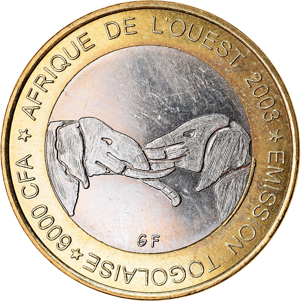 Moneta, Togo, IDAO, 6000 CFA, 2003, Eléphant, SPL, Bi-metallico