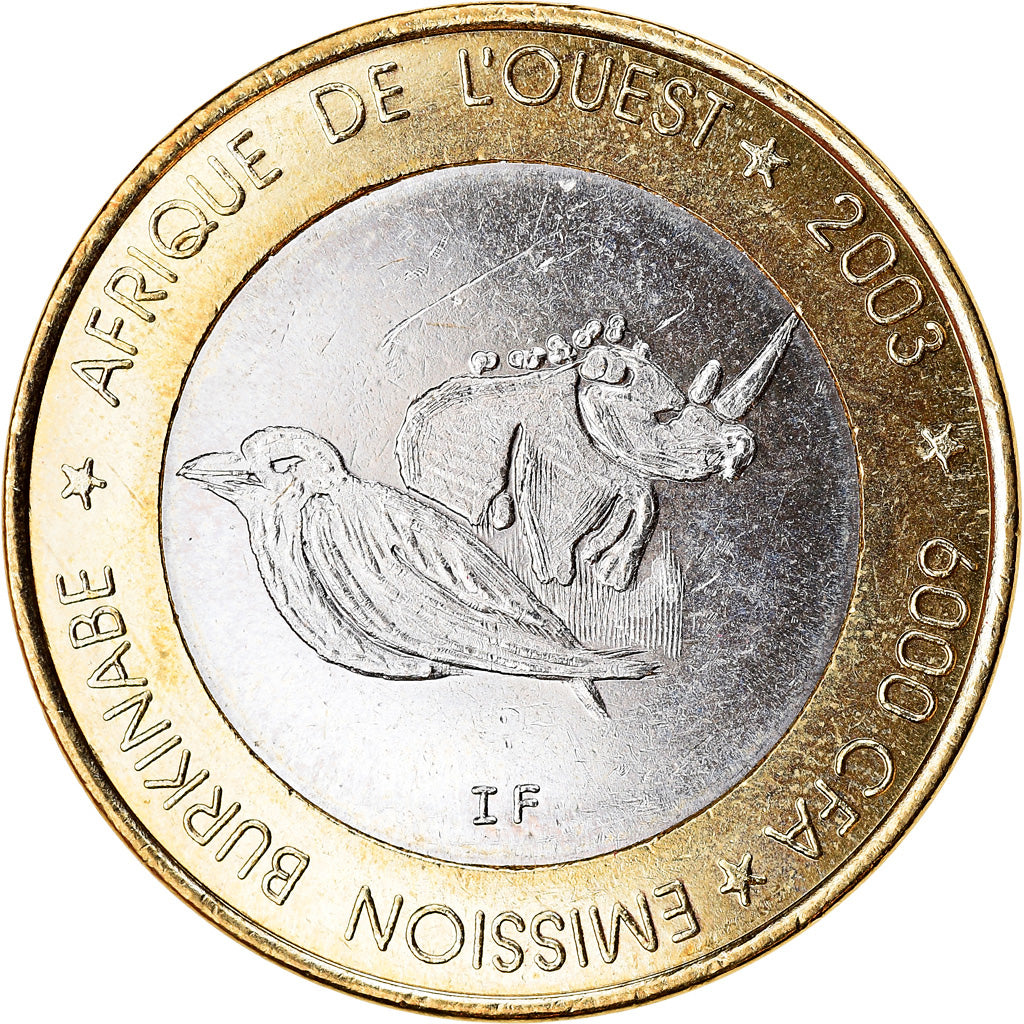 Monnaie, Burkina Faso, IDAO, 6000 CFA, 2003, Rhinocéros, SPL, Bi-Metallic