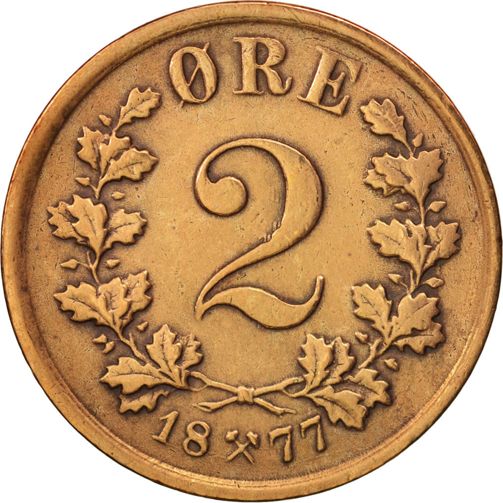Norvegia, 2 Öre, 1877, BB, Bronzo, KM:353