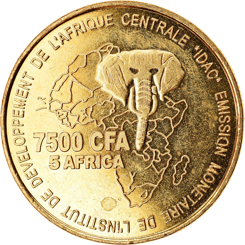 Coin, Cameroon, 7500 CFA-5 Africa, 2005, Paris, Alliances, MS(63), Brass