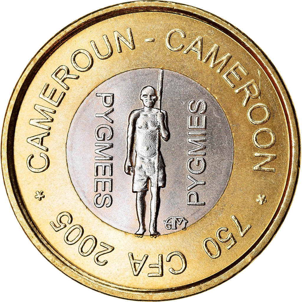 Coin, Cameroon, 750 CFA, 2005, Paris, Pygmées, MS(63), Bi-Metallic
