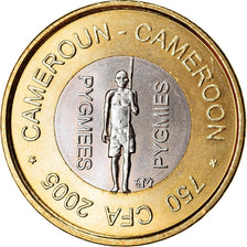 Coin, Cameroon, 750 CFA, 2005, Paris, Pygmées, MS(63), Bi-Metallic