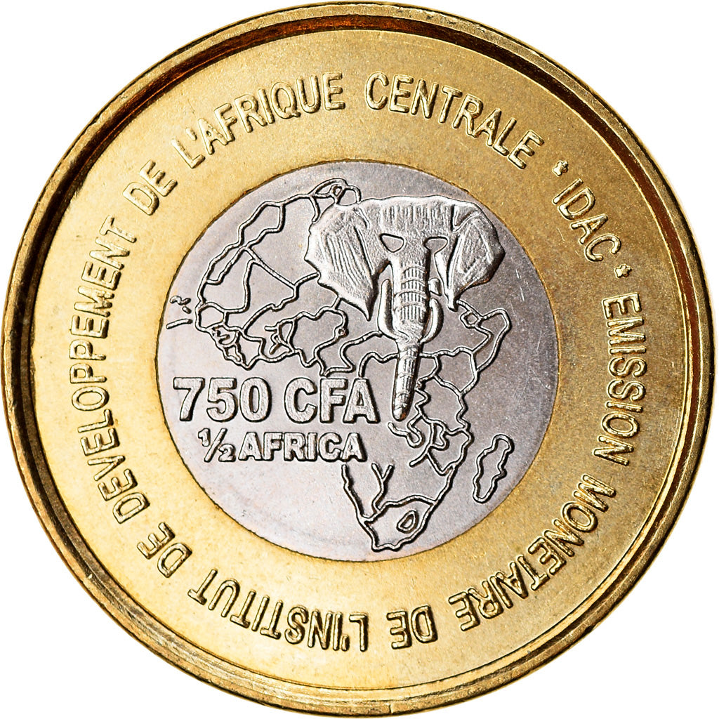 Coin, Cameroon, 750 CFA, 2005, Paris, Pygmées, MS(63), Bi-Metallic