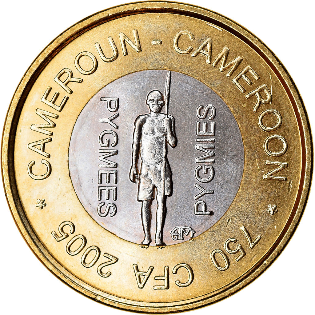 Coin, Cameroon, 750 CFA, 2005, Paris, Pygmées, MS(63), Bi-Metallic