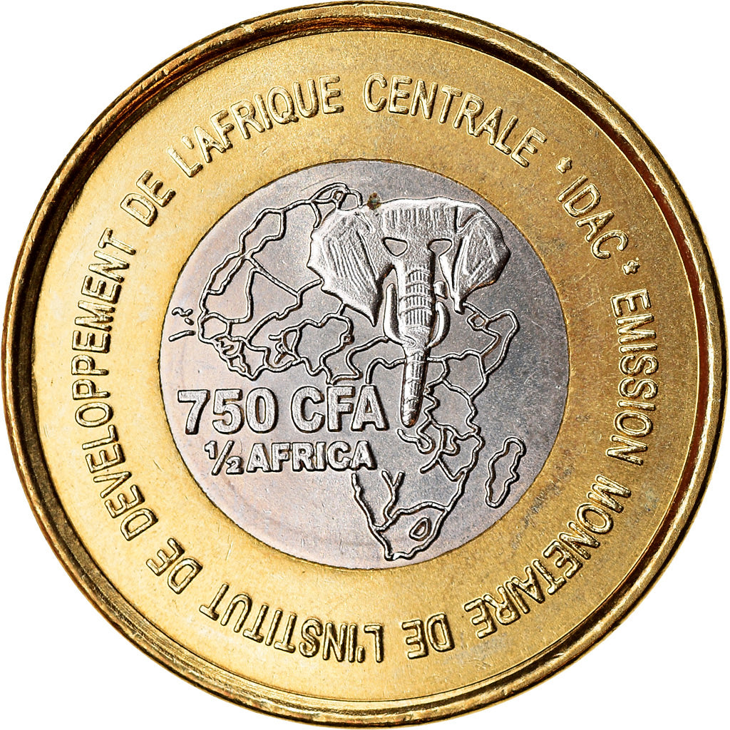 Coin, Cameroon, 750 CFA, 2005, Paris, Pygmées, MS(63), Bi-Metallic