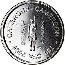 Coin, Cameroon, 750 CFA - 1/2 Africa, 2005, Paris, Pygmées, MS(63), Nickel