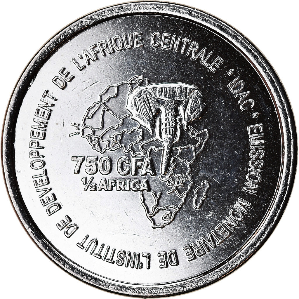 Coin, Cameroon, 750 CFA - 1/2 Africa, 2005, Paris, Pygmées, MS(63), Nickel