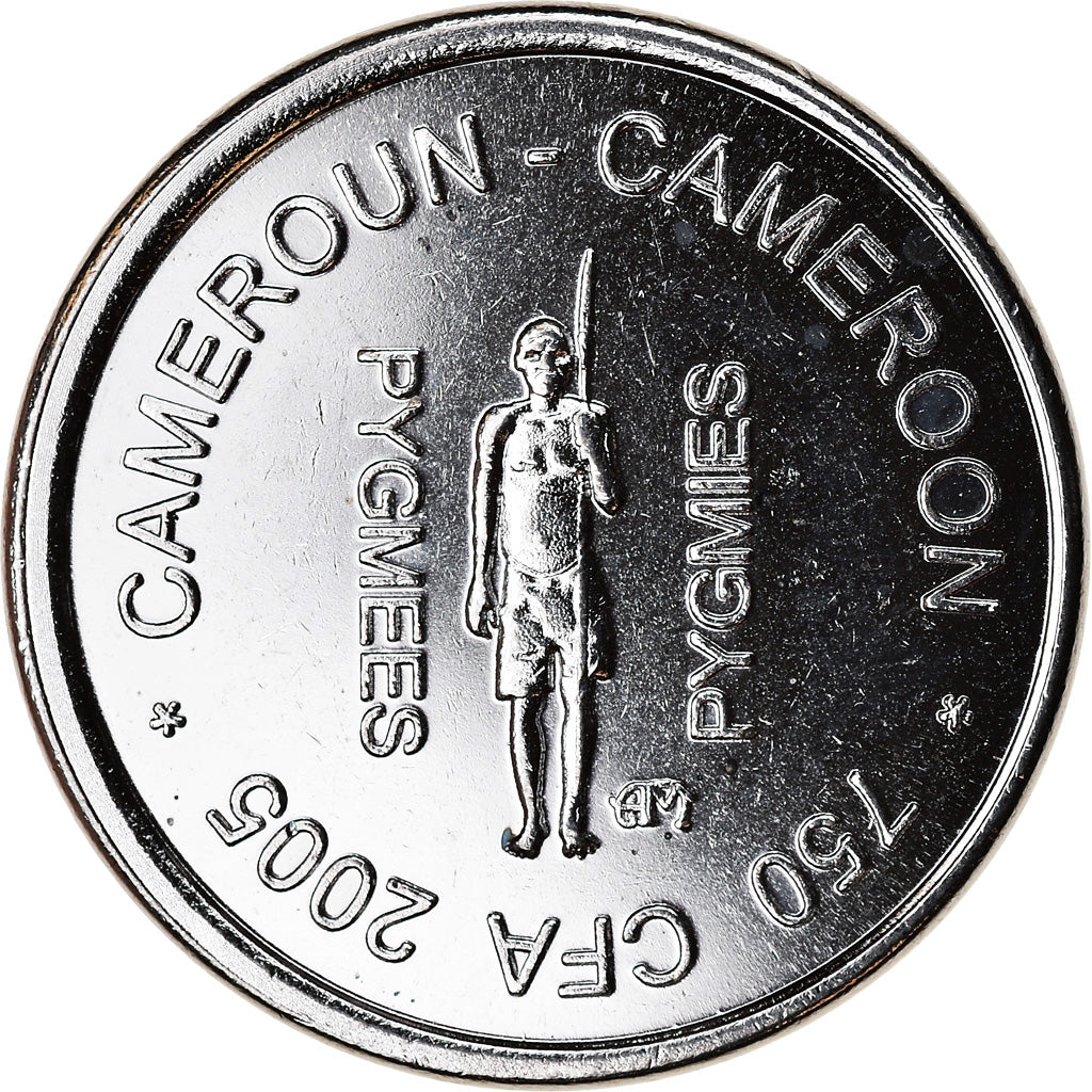 Coin, Cameroon, 750 CFA - 1/2 Africa, 2005, Paris, Pygmées, MS(63), Nickel
