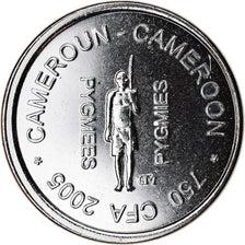 Moeda, Camarões, 750 CFA - 1/2 Africa, 2005, Paris, Pygmées, MS(63), Níquel