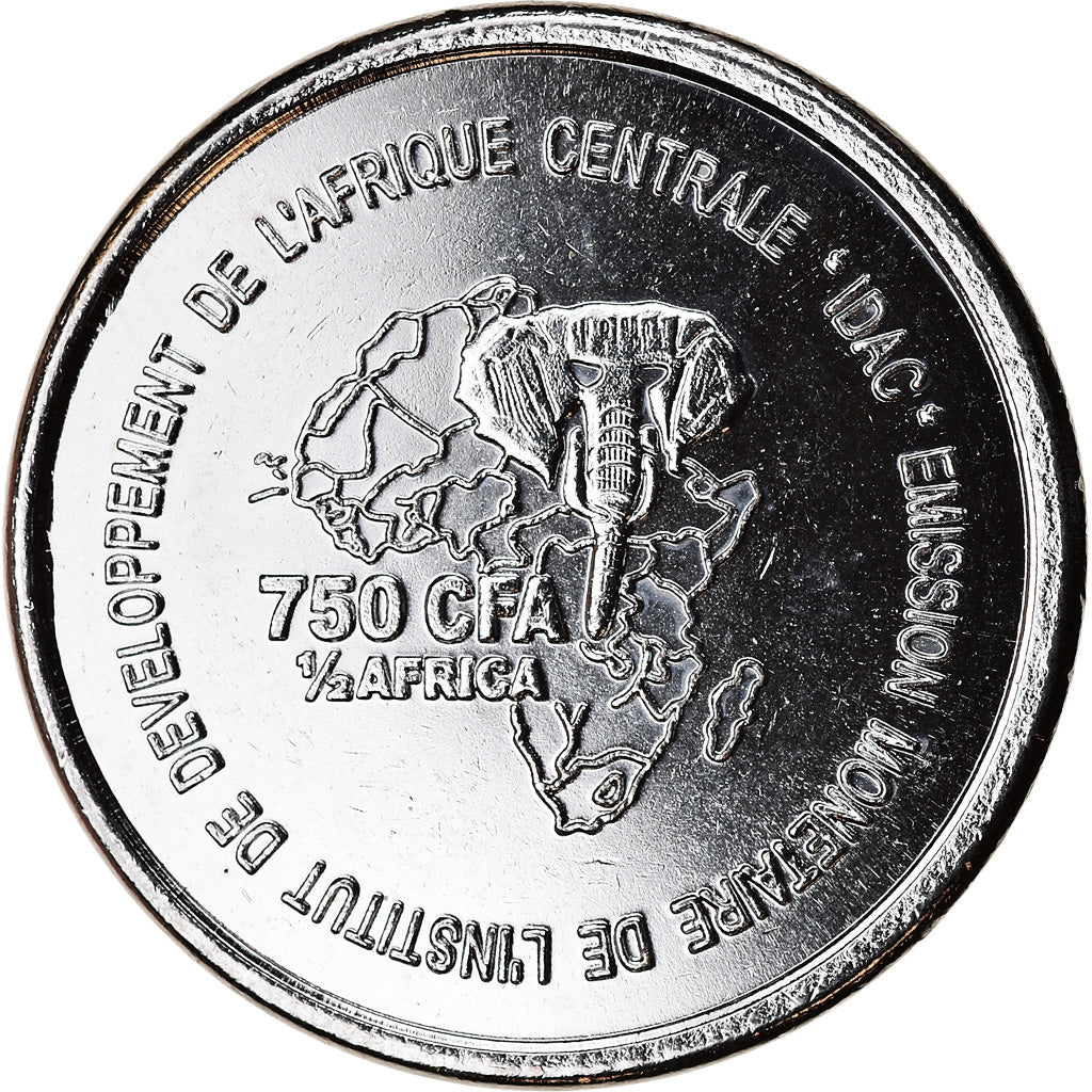 Moeda, Camarões, 750 CFA - 1/2 Africa, 2005, Paris, Pygmées, MS(63), Níquel