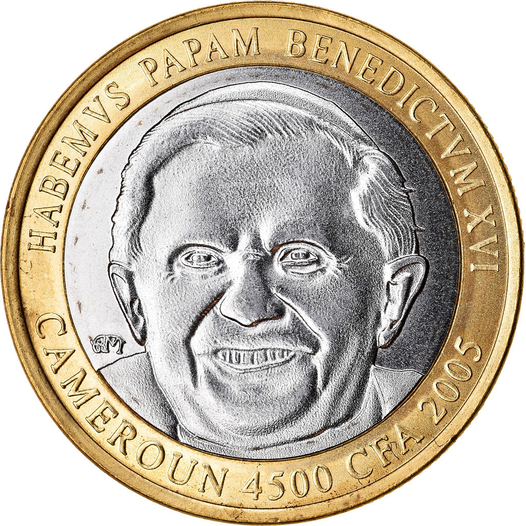 Coin, Cameroon, 4500 CFA Francs-3 Africa, 2005, Paris, Pape Benoit XVI, MS(63)
