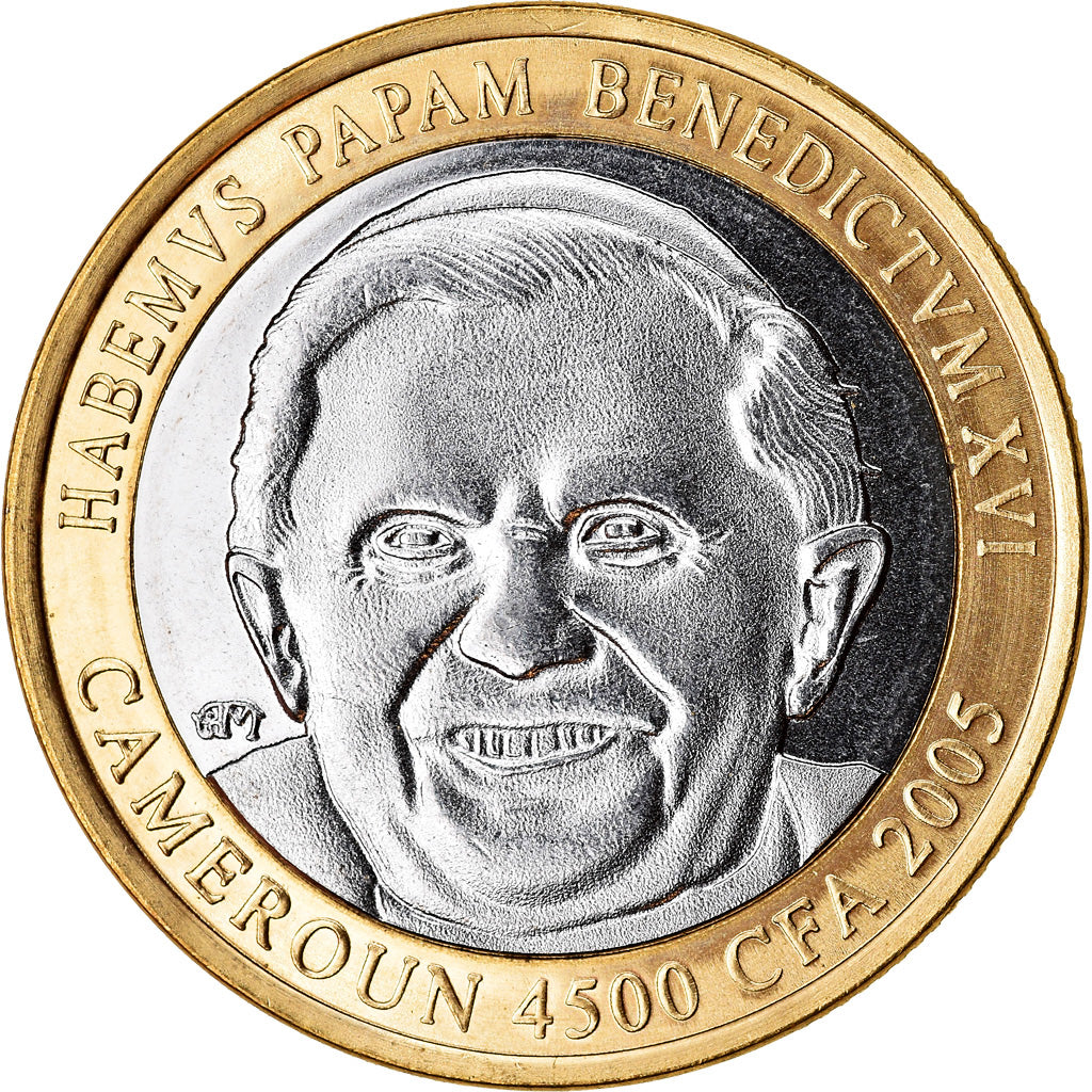 Coin, Cameroon, 4500 CFA Francs-3 Africa, 2005, Paris, Pape Benoit XVI, MS(63)