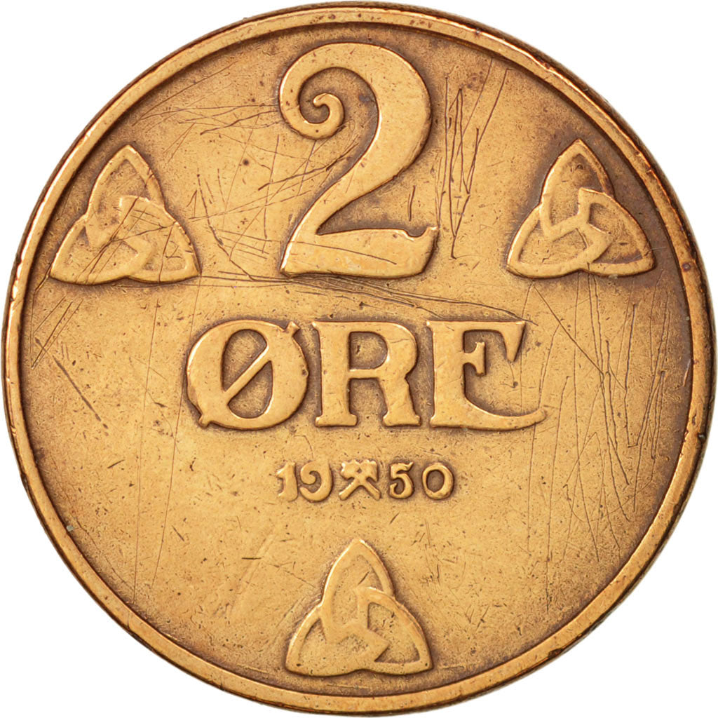 Norway, Haakon VII, 2 Öre, 1950, EF(40-45), Bronze, KM:371