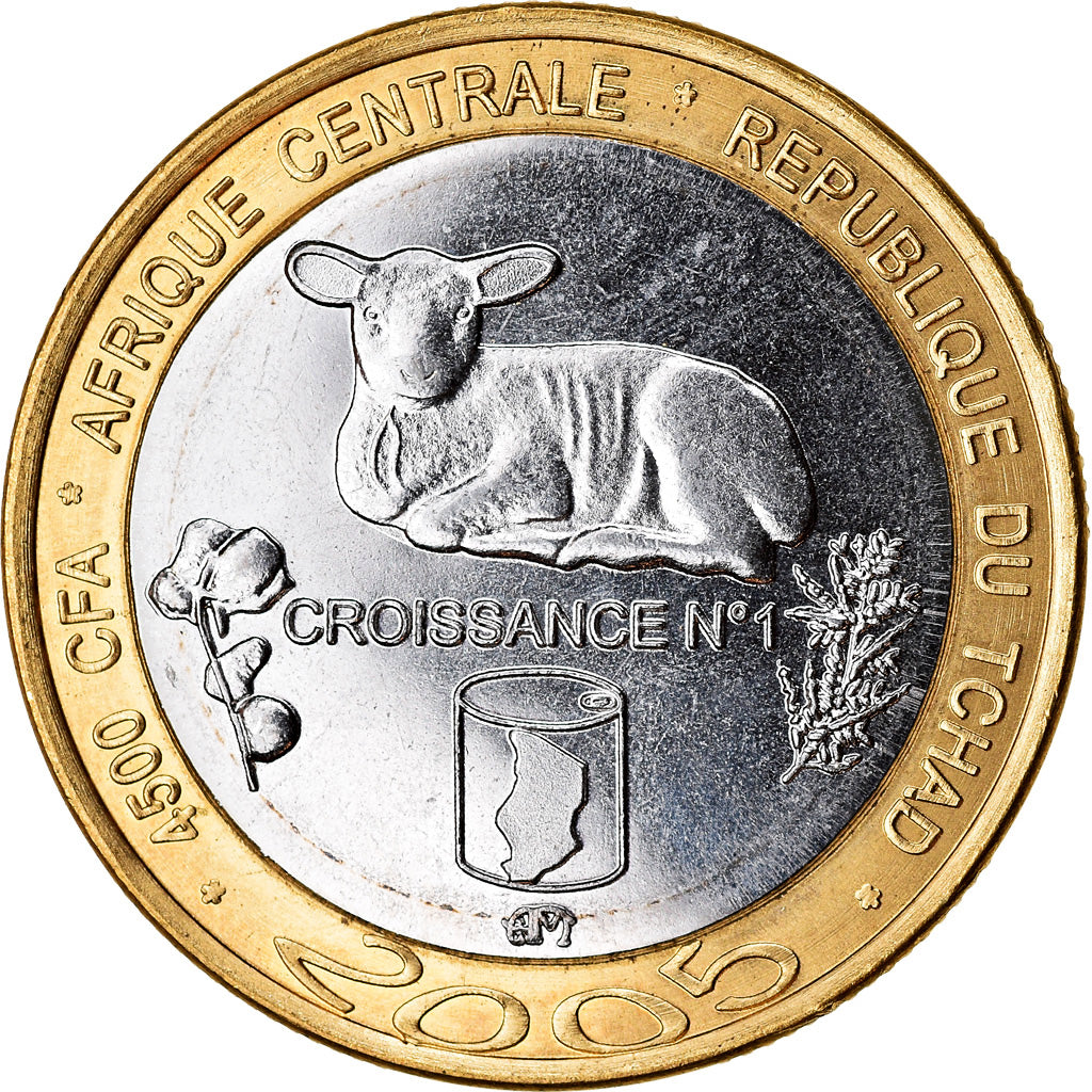 Coin, Chad, 4500 CFA Francs-3 Africa, 2005, Africa, Croissance, MS(63)