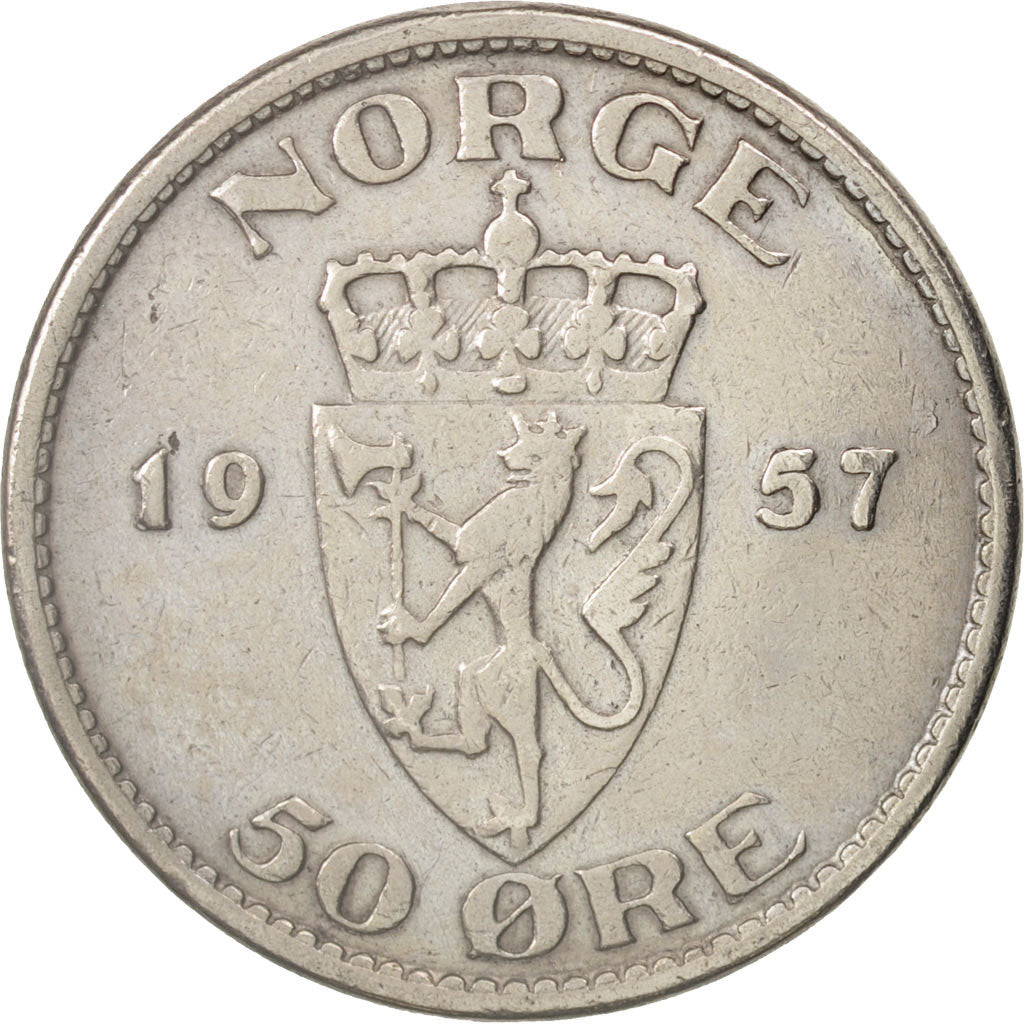 Norway, Haakon VII, 50 Öre, 1957, EF(40-45), Copper-nickel, KM:402