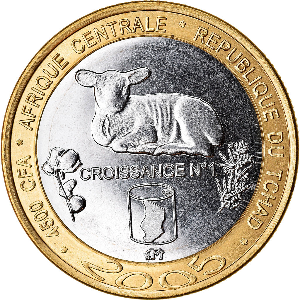 Coin, Chad, 4500 CFA Francs-3 Africa, 2005, Africa, Croissance, MS(63)