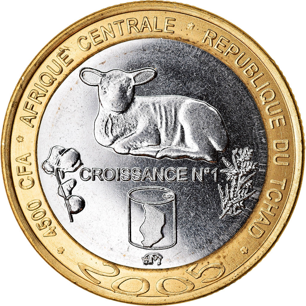 Coin, Chad, 4500 CFA Francs-3 Africa, 2005, Africa, Croissance, MS(63)