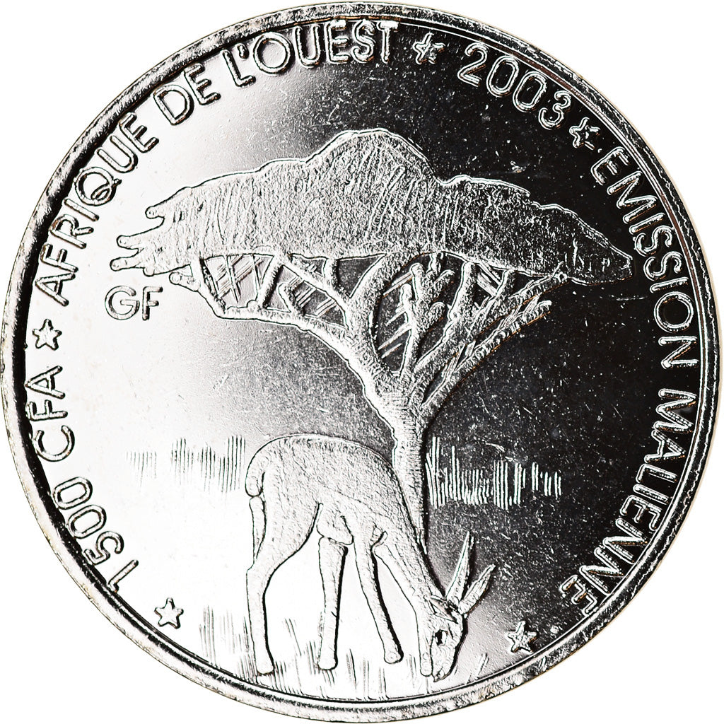 Coin, Mali, 1500 CFA Francs-1 Africa, 2003, Paris, Faune africaine - Gazelle