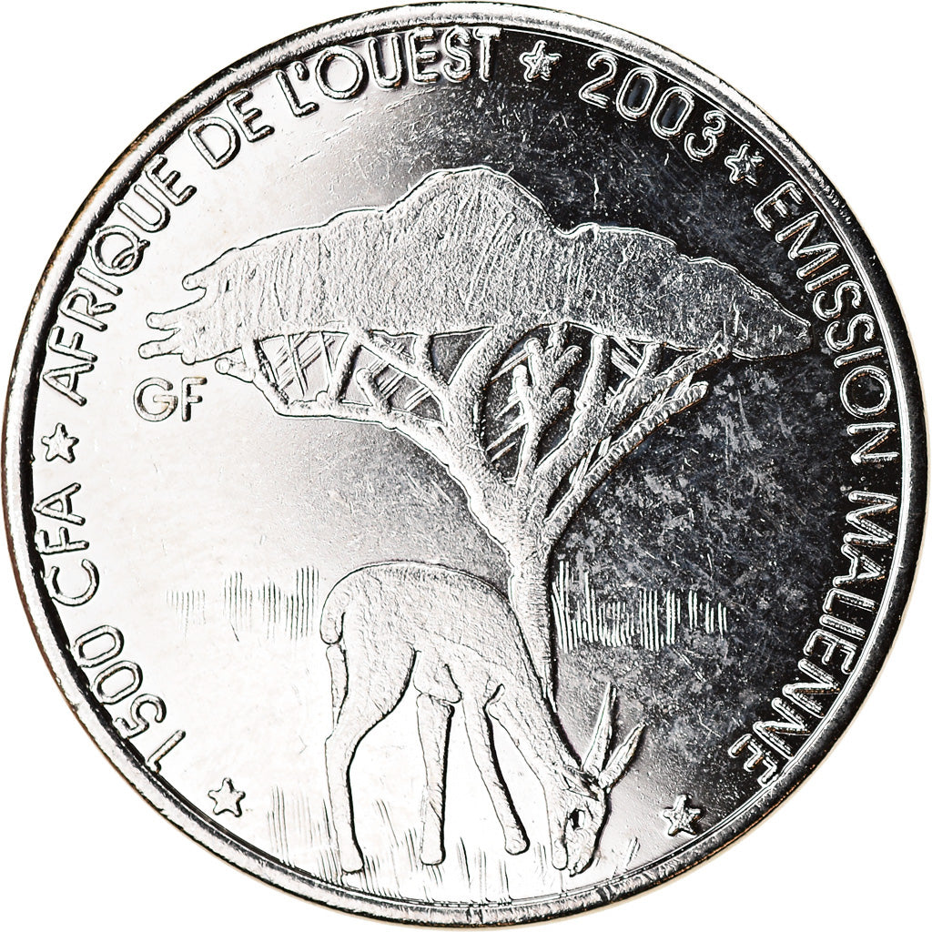 Coin, Mali, 1500 CFA Francs-1 Africa, 2003, Paris, Faune africaine - Gazelle