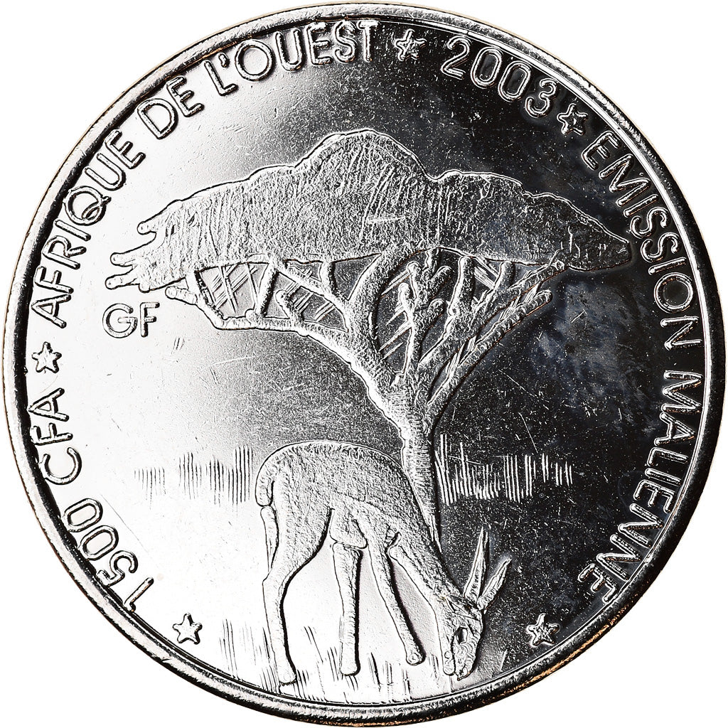 Moneda, Malí, 1500 CFA Francs-1 Africa, 2003, Paris, Faune africaine - Gazelle