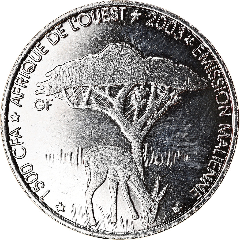 Coin, Mali, 1500 CFA Francs-1 Africa, 2003, Paris, Faune africaine - Gazelle