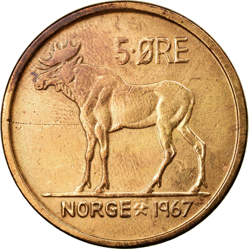 Coin, Norway, Olav V, 5 Öre, 1967, EF(40-45), Bronze, KM:405