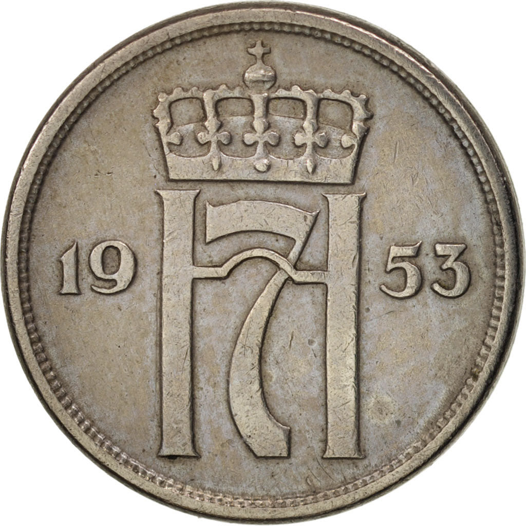 Norway, Haakon VII, 10 Öre, 1953, EF(40-45), Copper-nickel, KM:396