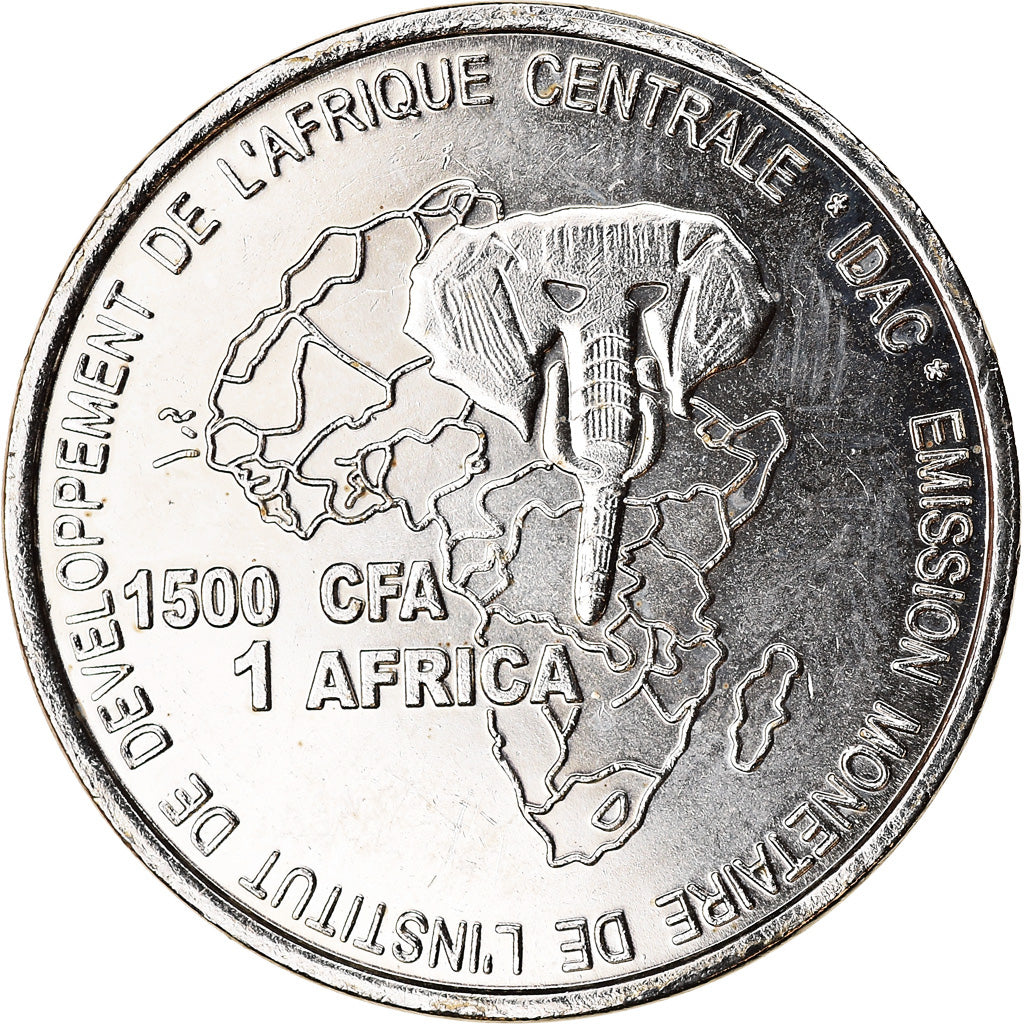 Central African Republic, 1500 CFA Francs-1 Africa, 2005, Nickel Plated Iron