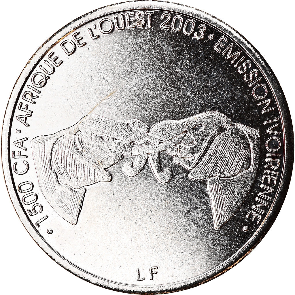 Coin, Ivory Coast, 1500 CFA Francs-1 Africa, 2003, Paris, MS(63), Nickel plated