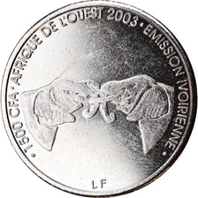 Coin, Ivory Coast, 1500 CFA Francs-1 Africa, 2003, Paris, MS(63), Nickel plated