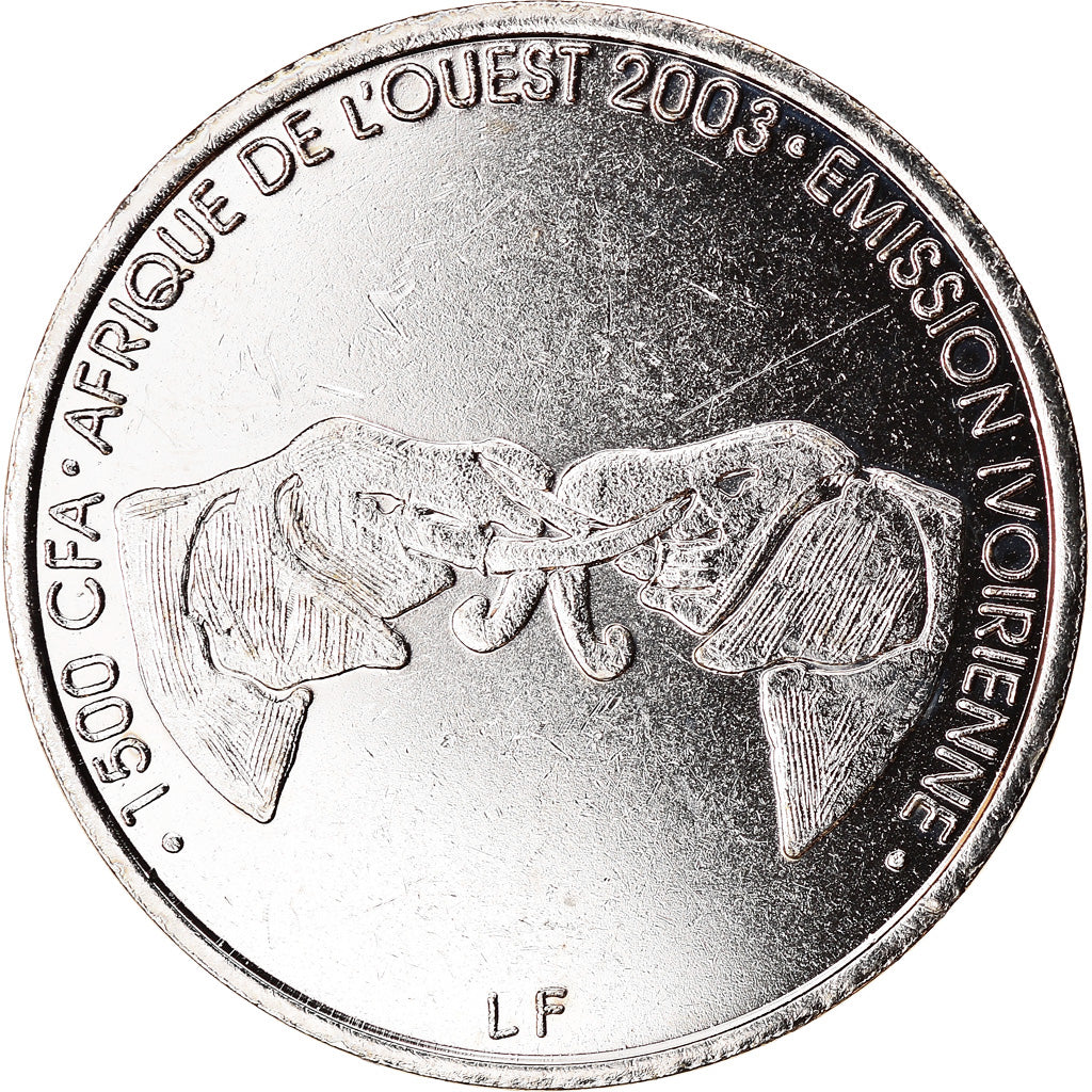 Moneda, Costa de Marfil, 1500 CFA Francs-1 Africa, 2003, Paris, SC, Níquel