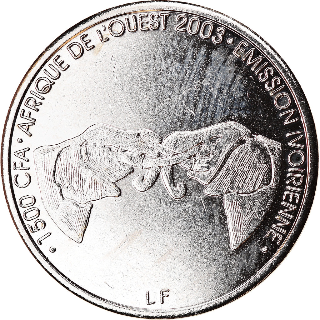 Coin, Ivory Coast, 1500 CFA Francs-1 Africa, 2003, Paris, MS(63), Nickel plated